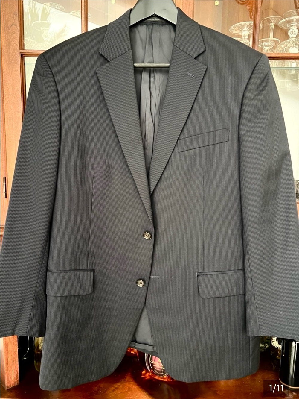 100% Wool Ralph Lauren Subtle Strips Black Men's Two-Button Blazer